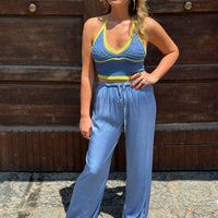 Pantalone Satin Celeste Polvere
