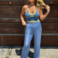 Pantalone Satin Celeste Polvere