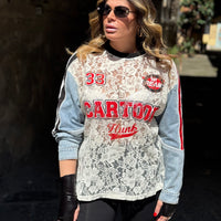 T-Shirt Cartoon con maniche in Denim