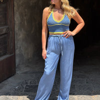 Pantalone Satin Celeste Polvere