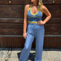 Pantalone Satin Celeste Polvere