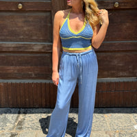 Pantalone Satin Celeste Polvere