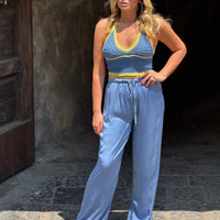 Pantalone Satin Celeste Polvere