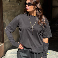 Shirt Zatanna con manicotti in cotone Nera