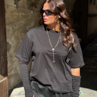 Shirt Zatanna con manicotti in cotone Nera