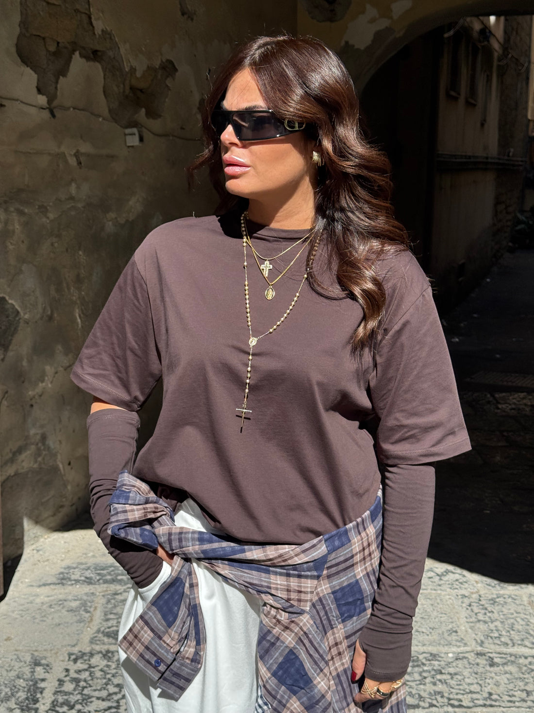 Shirt Zatanna con manicotti in cotone Marrone