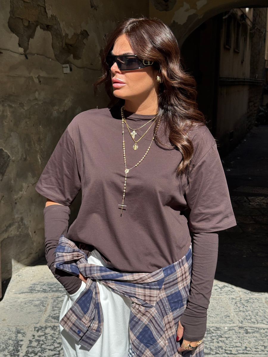 Shirt Zatanna con manicotti in cotone Marrone