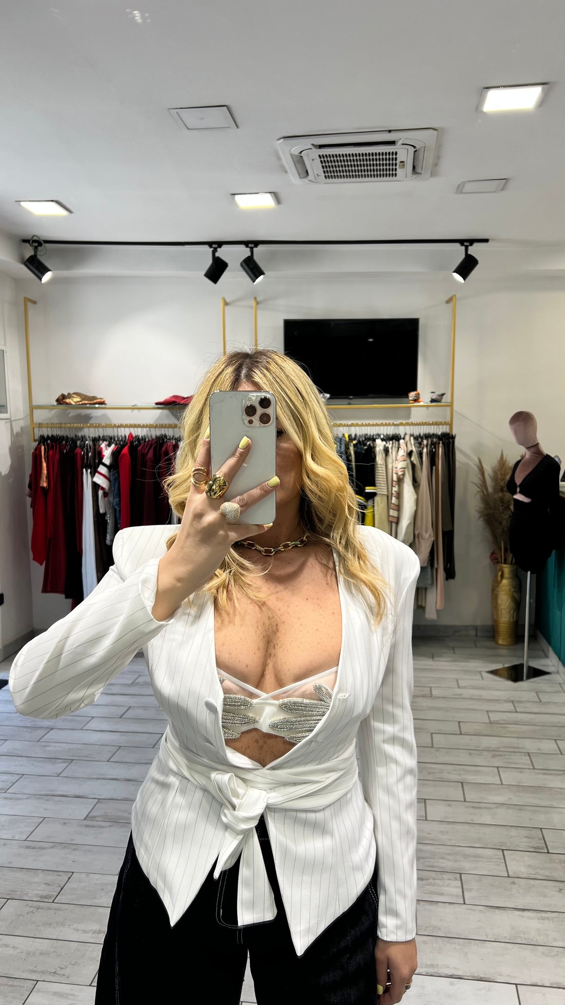 Blazer Steffy Gessato Bianco