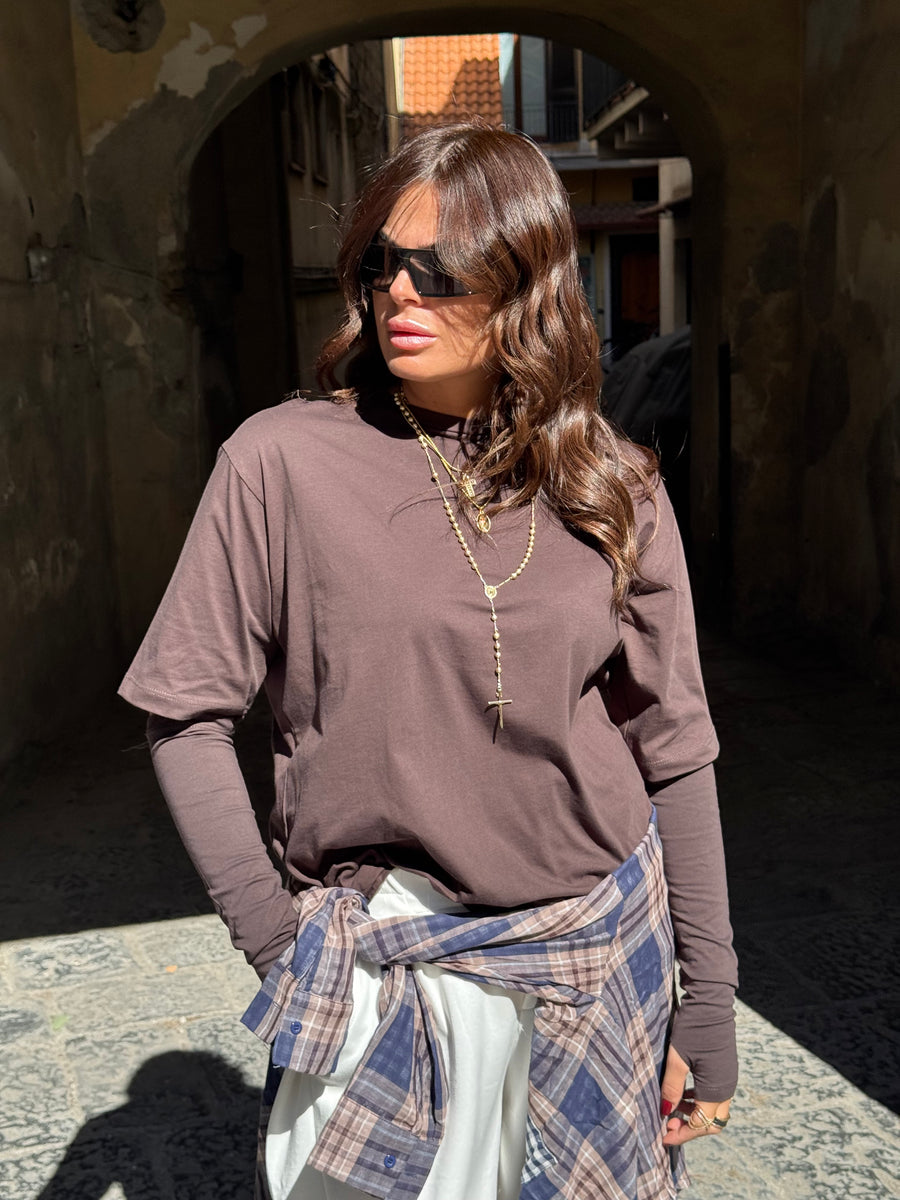 Shirt Zatanna con manicotti in cotone Marrone