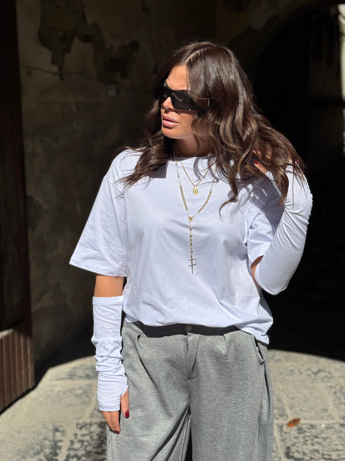 Shirt Zatanna con manicotti in cotone Bianca