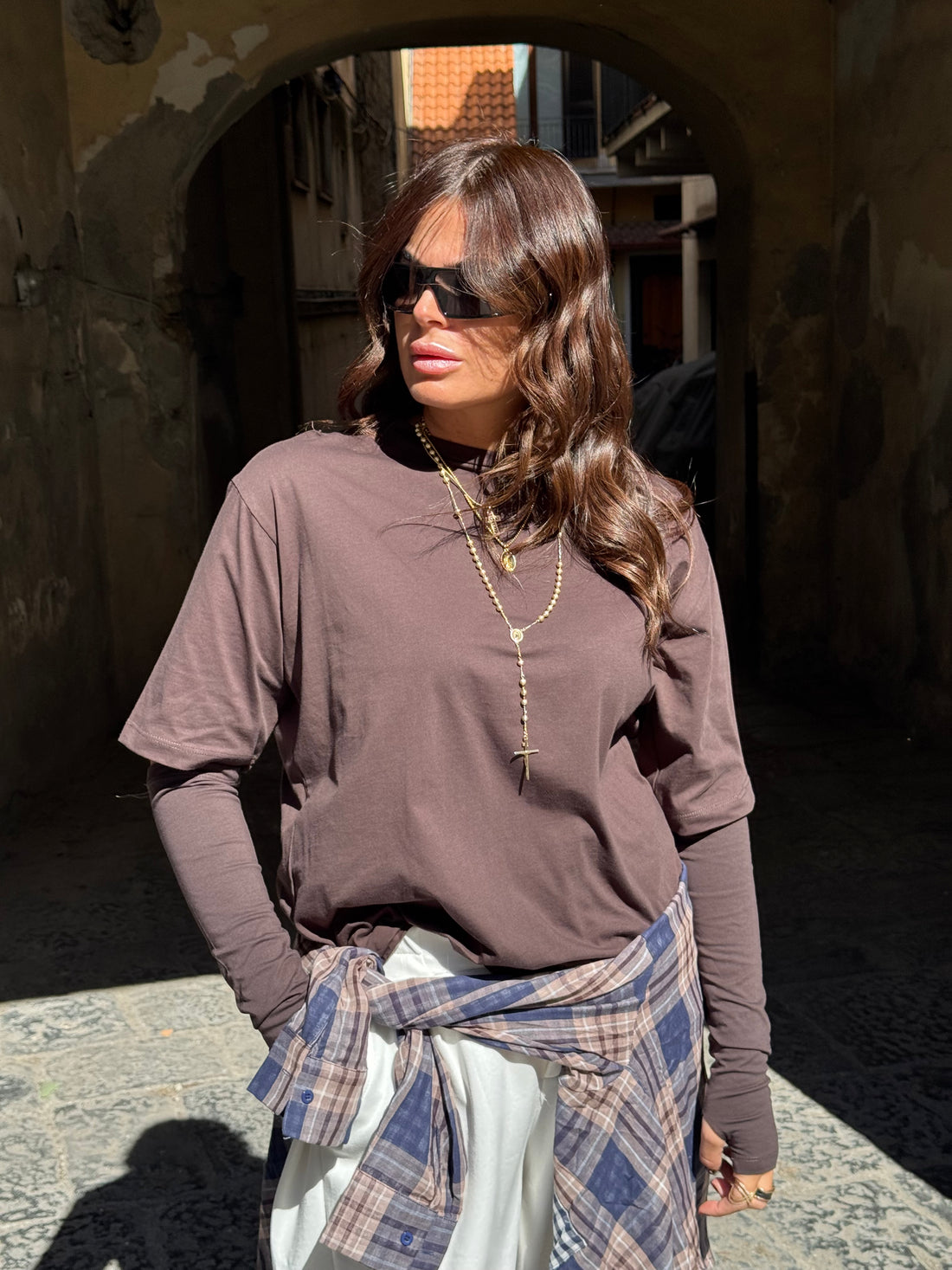 Shirt Zatanna con manicotti in cotone Marrone