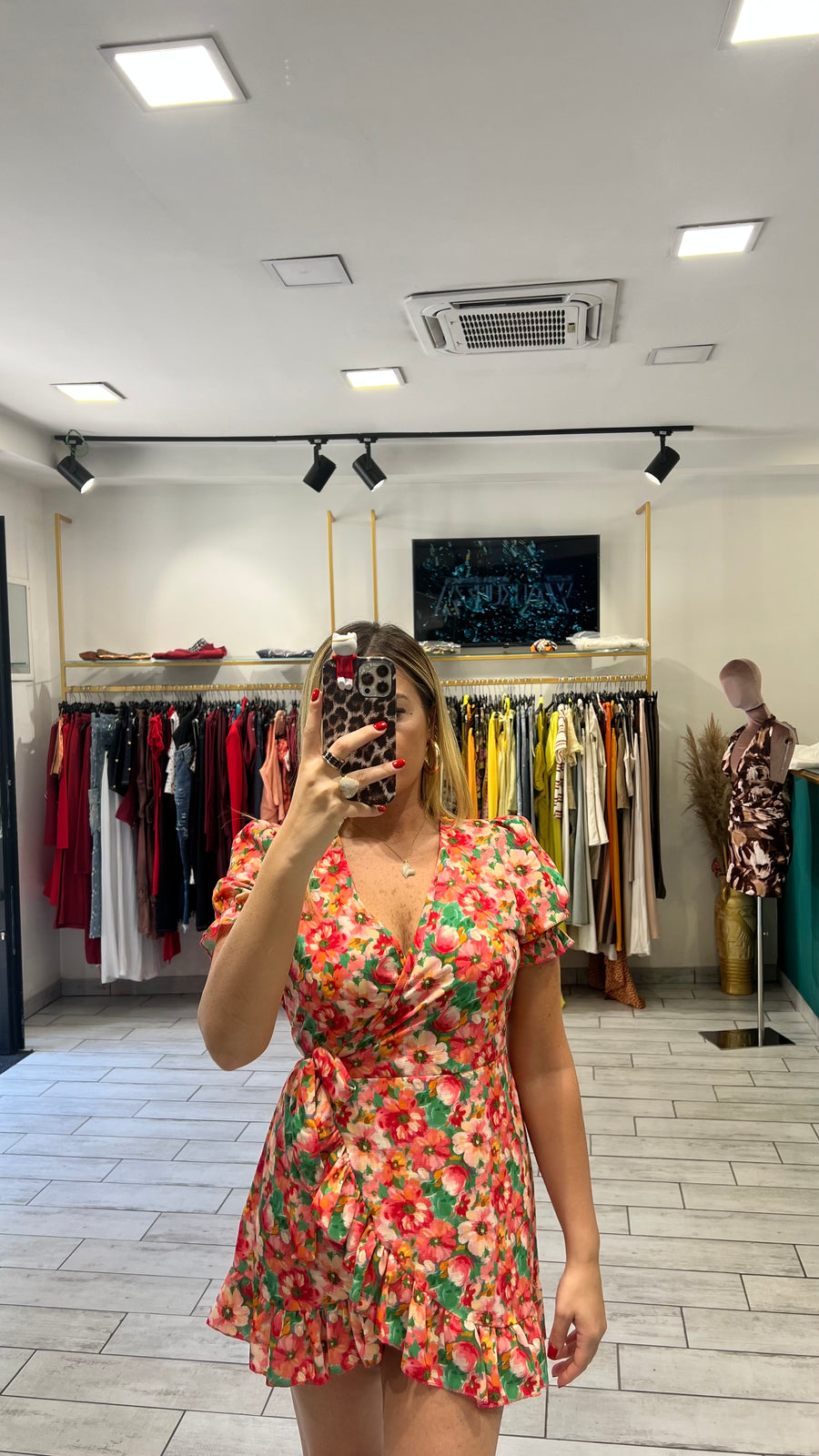 Dress a incrocio Pesca e Verde