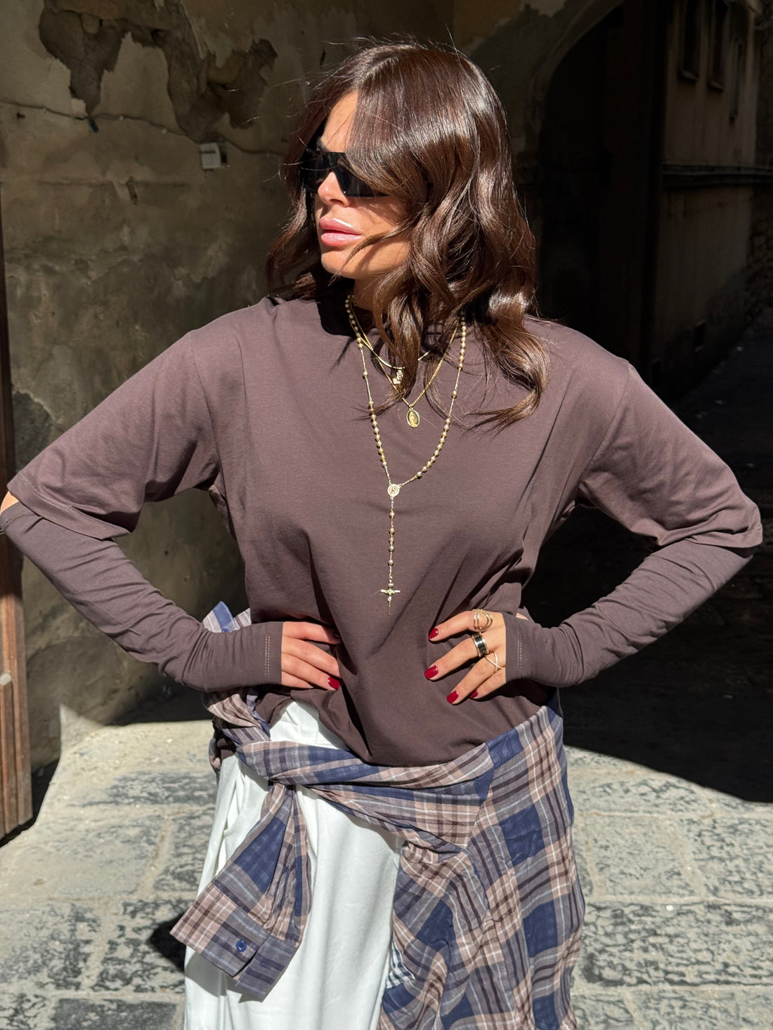 Shirt Zatanna con manicotti in cotone Marrone