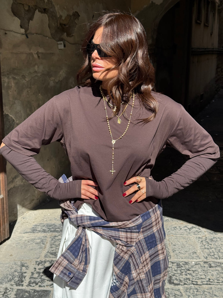 Shirt Zatanna con manicotti in cotone Marrone