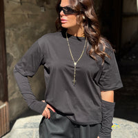 Shirt Zatanna con manicotti in cotone Nera