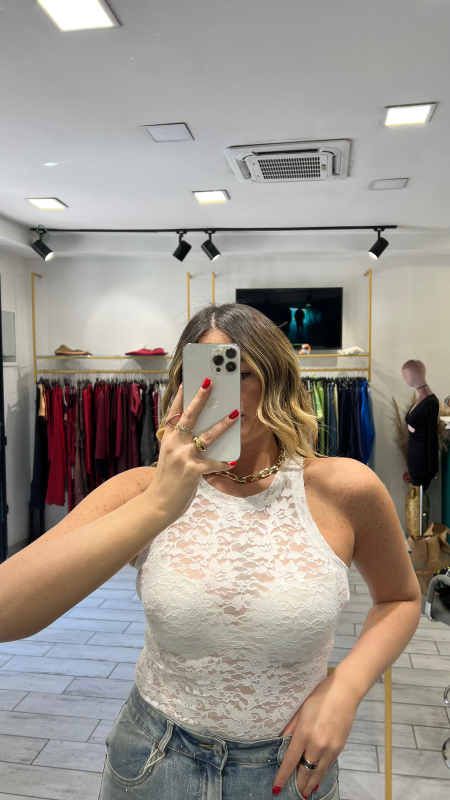 Canotta Last Bianco in pizzo