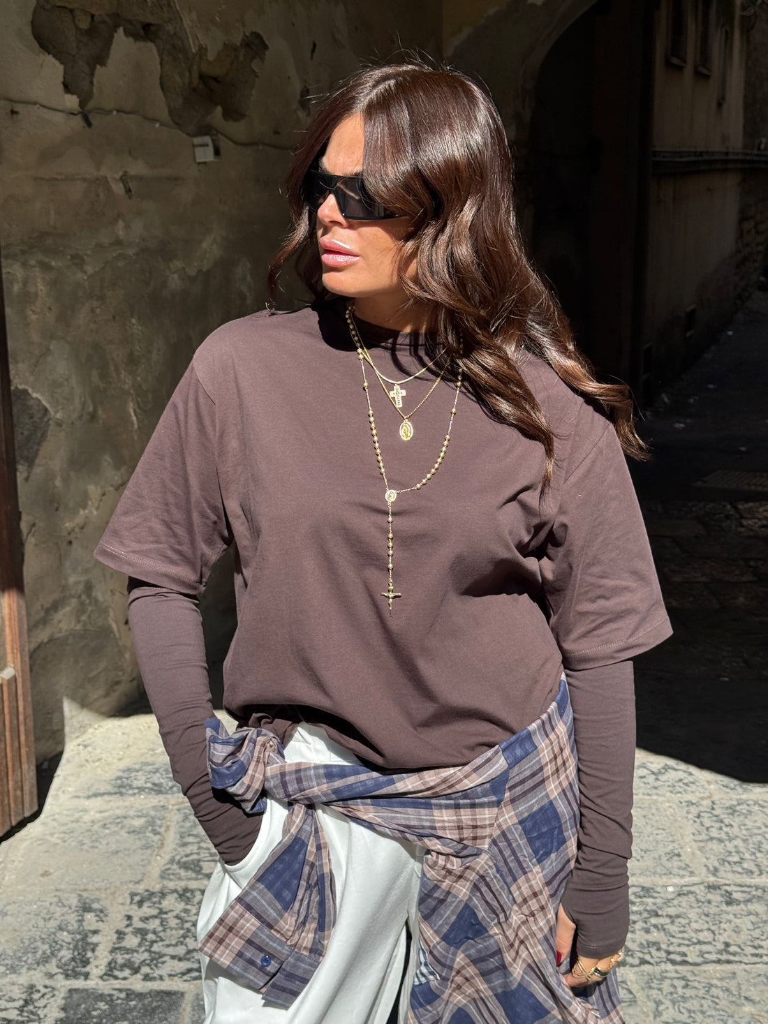 Shirt Zatanna con manicotti in cotone Marrone