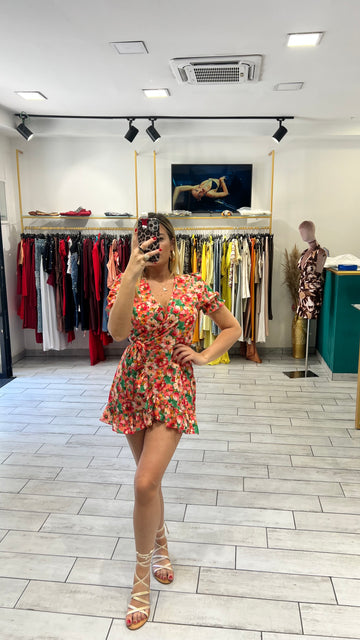 Dress a incrocio Pesca e Verde
