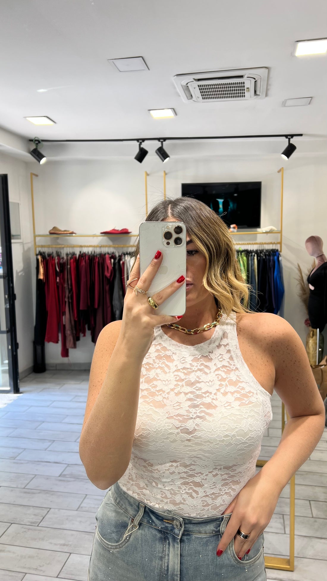 Canotta Last Bianco in pizzo