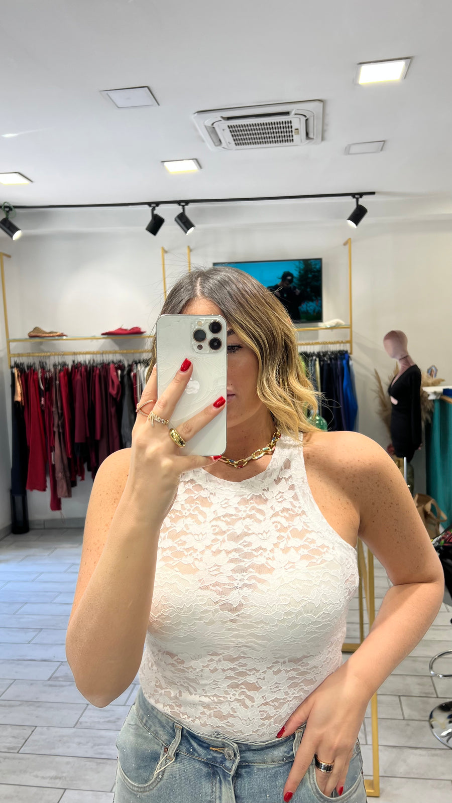 Canotta Last Bianco in pizzo