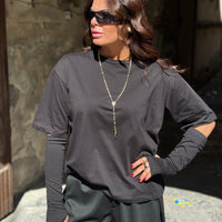 Shirt Zatanna con manicotti in cotone Nera