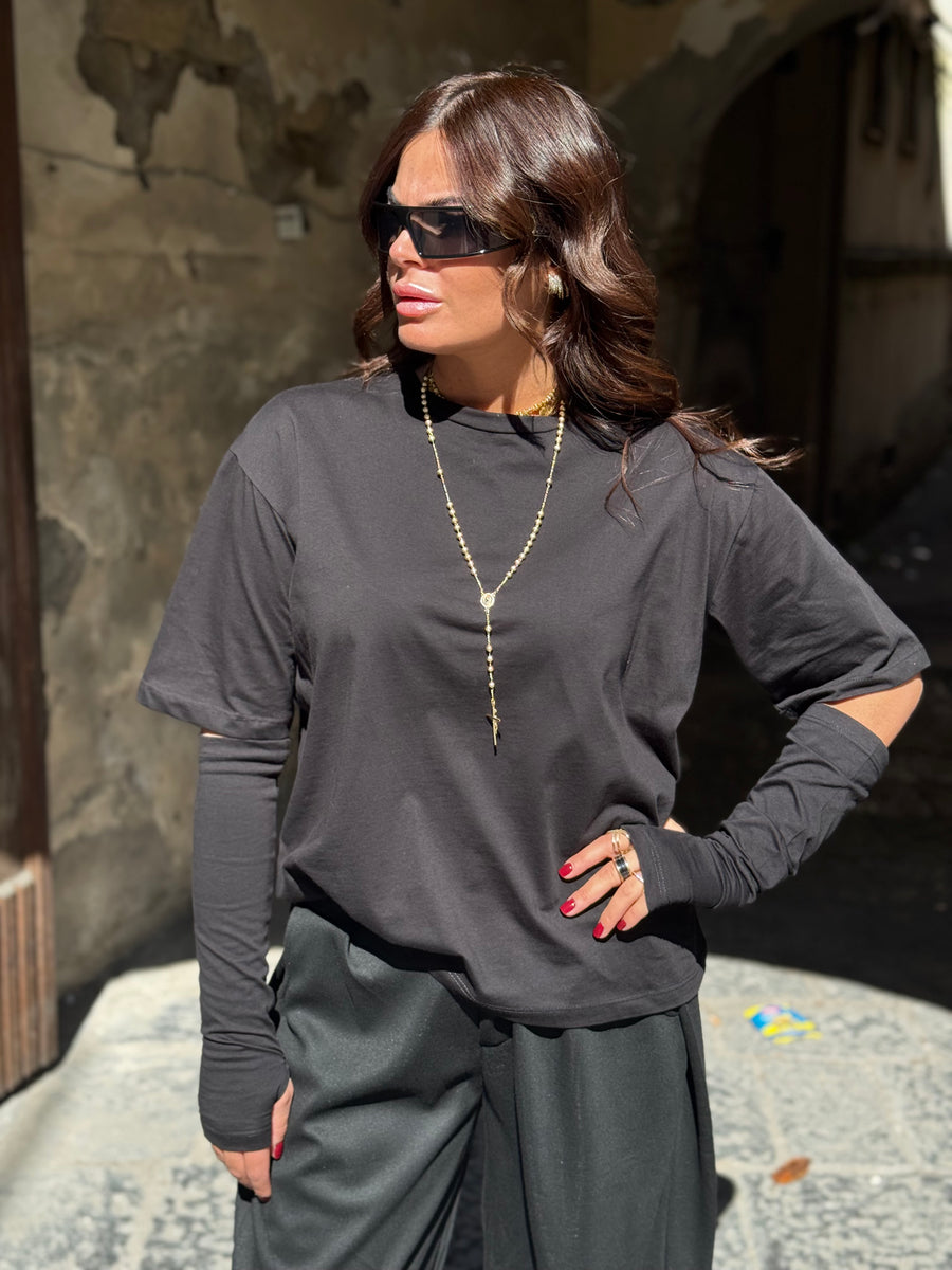 Shirt Zatanna con manicotti in cotone Nera