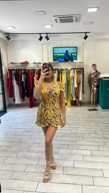 Dress a incrocio Giallo e Blu