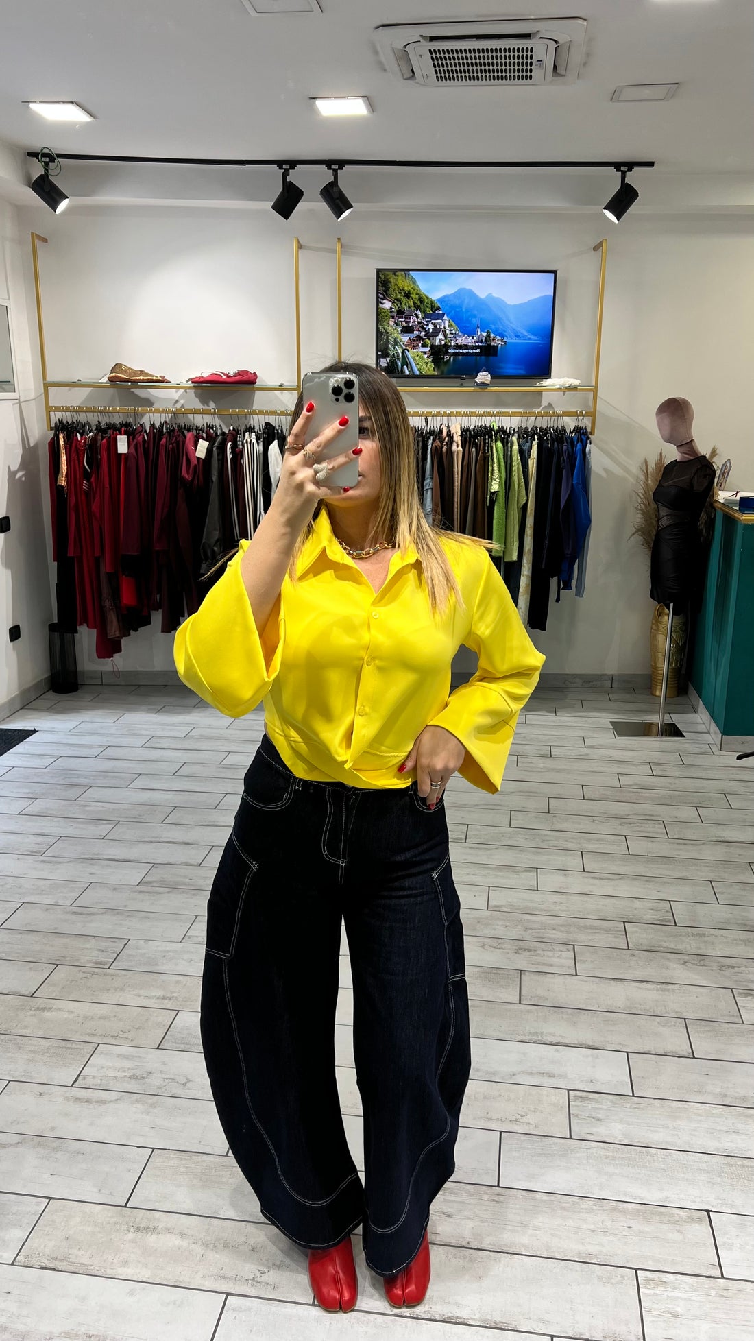 Camicia a incrociatina Gialla