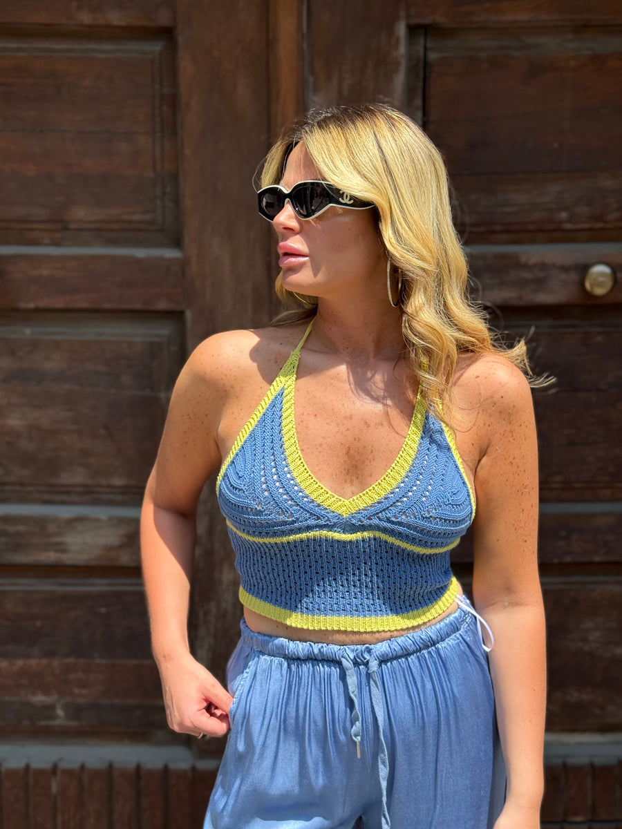 Top in filo Celeste Polvere