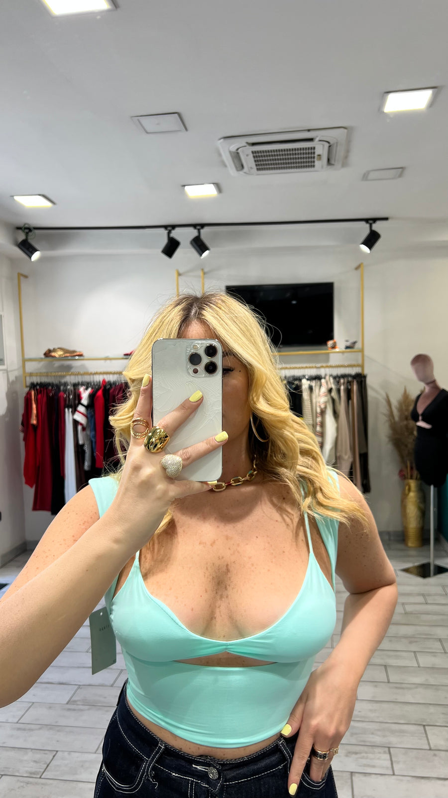 Top Erin con coprispalle Verde Acqua