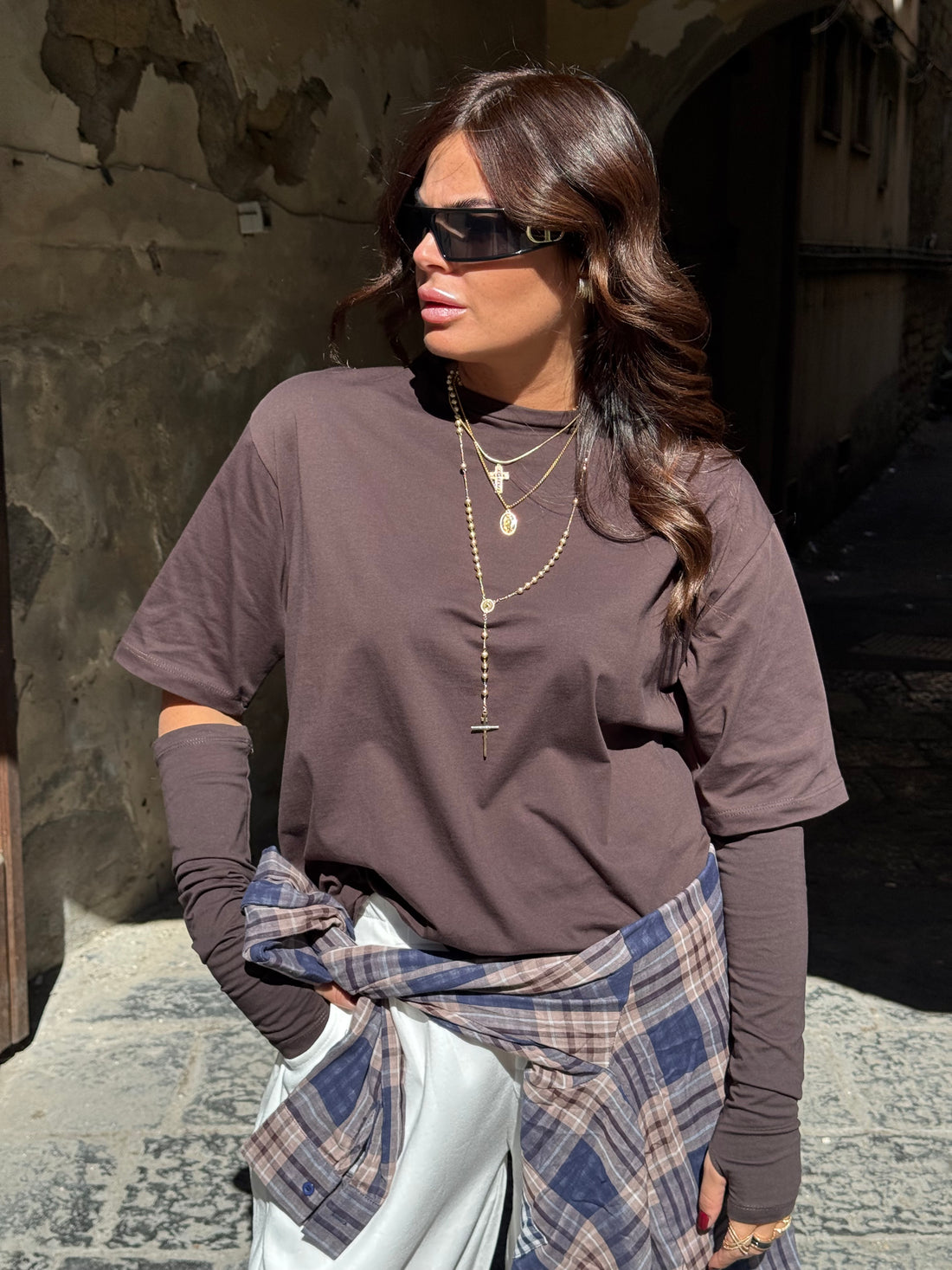 Shirt Zatanna con manicotti in cotone Marrone