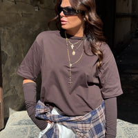 Shirt Zatanna con manicotti in cotone Marrone