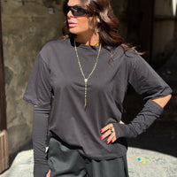 Shirt Zatanna con manicotti in cotone Nera