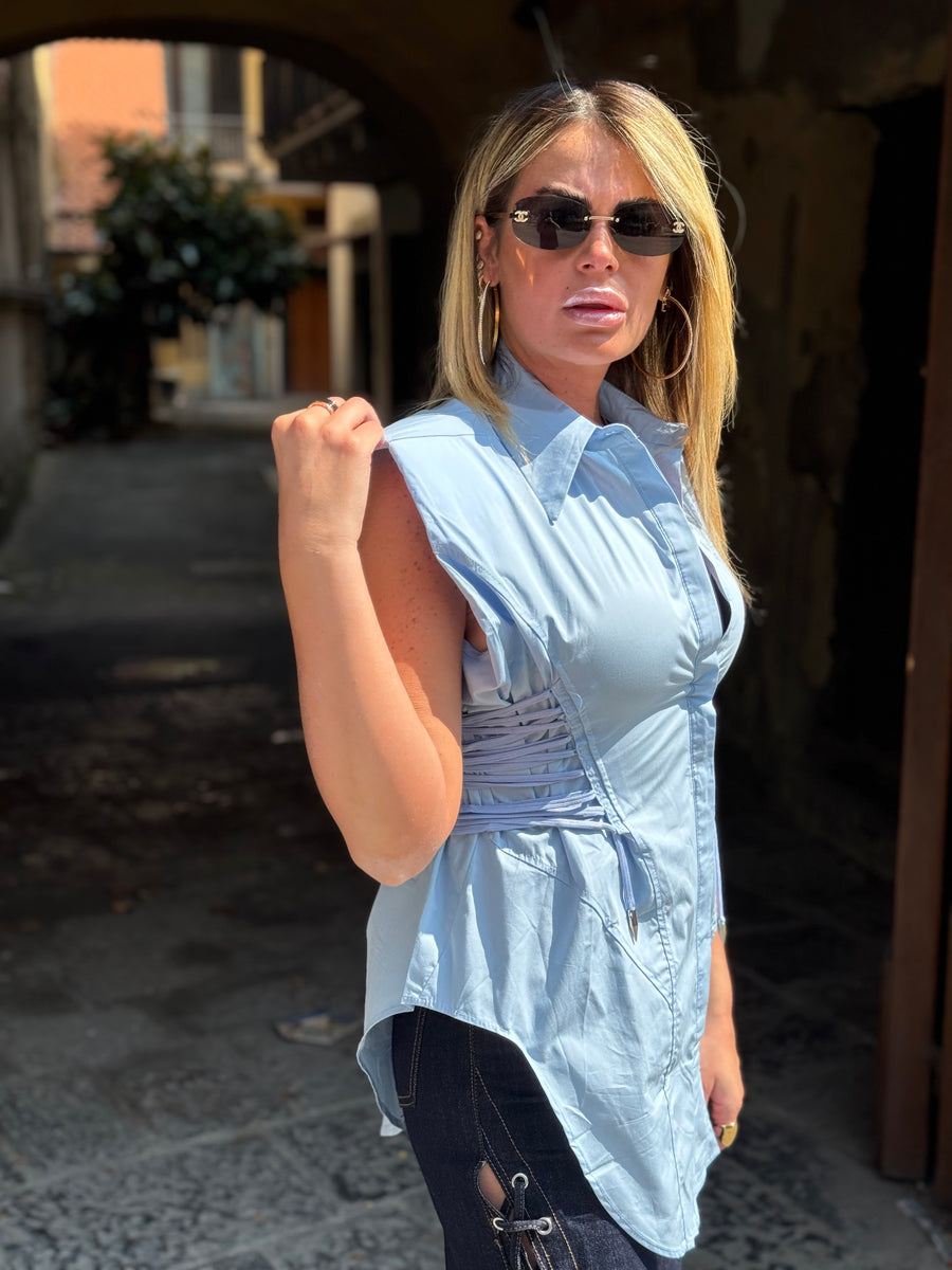 Camicia Smanicata Gilda Celeste