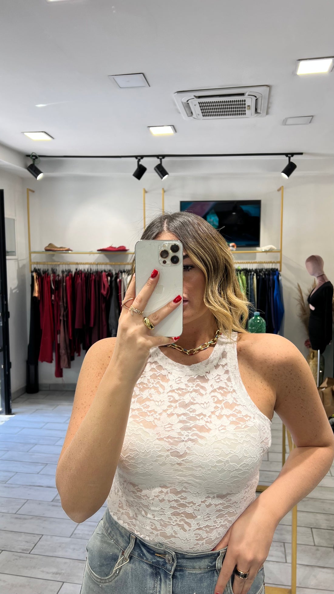 Canotta Last Bianco in pizzo