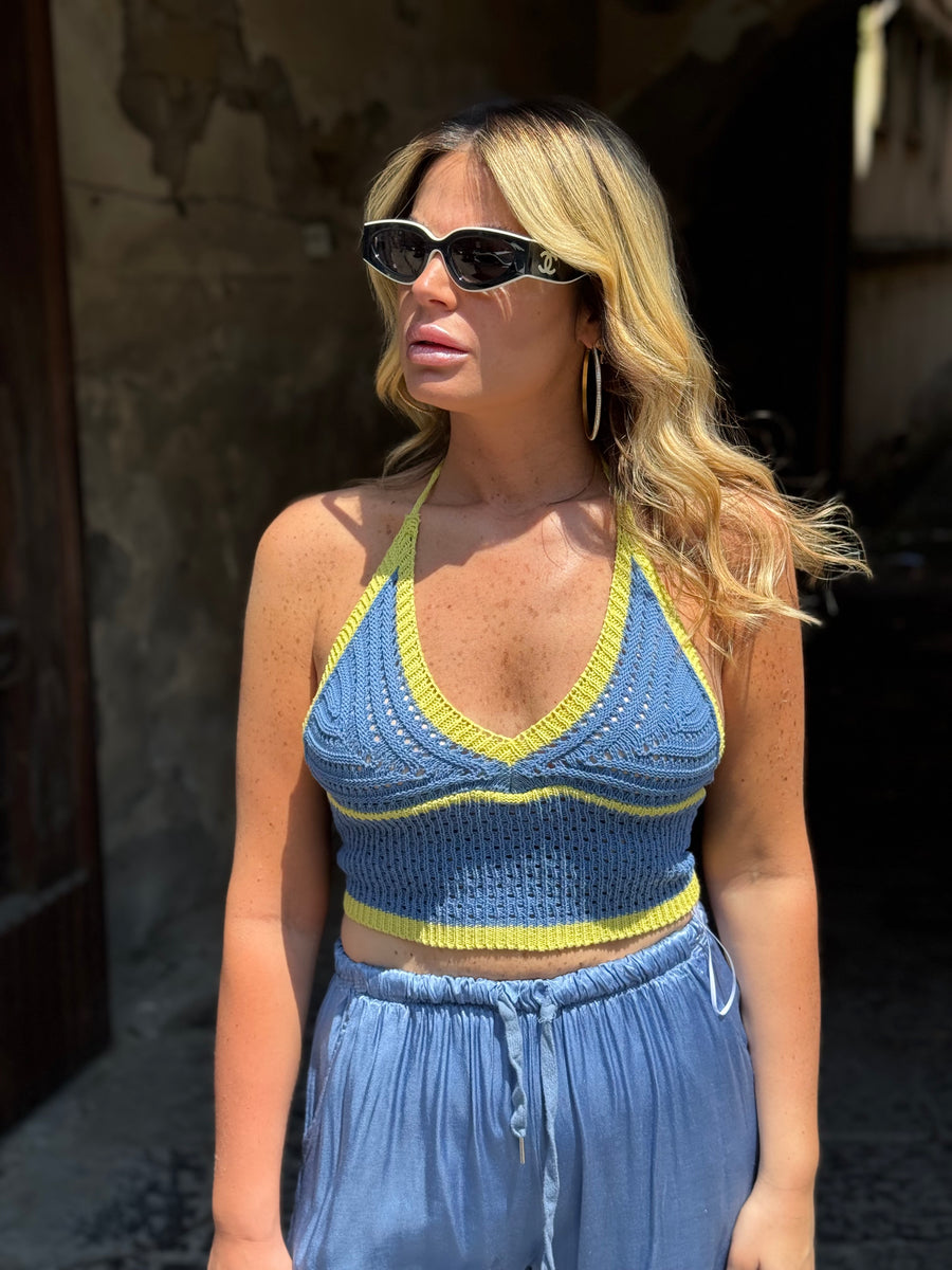 Top in filo Celeste Polvere