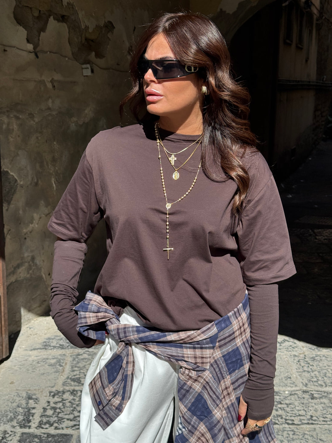 Shirt Zatanna con manicotti in cotone Marrone