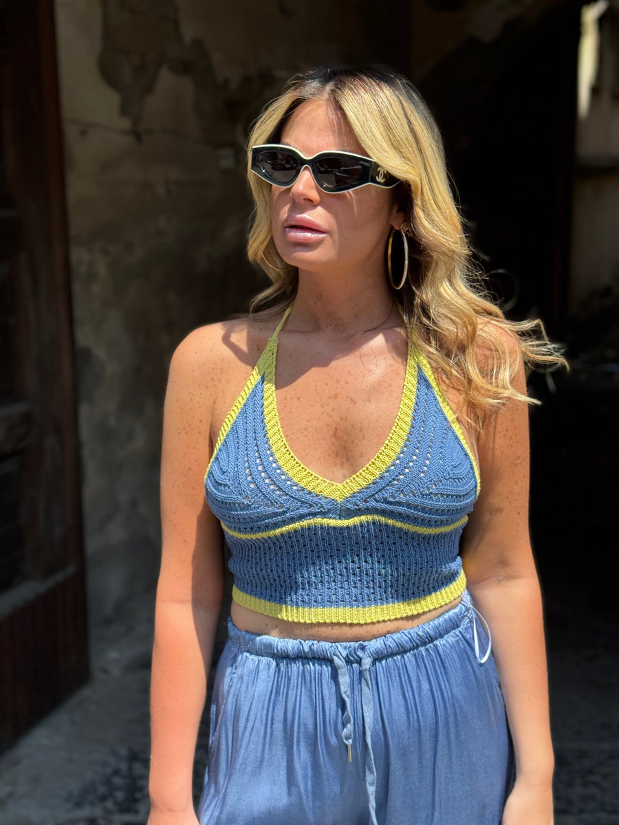 Top in filo Celeste Polvere