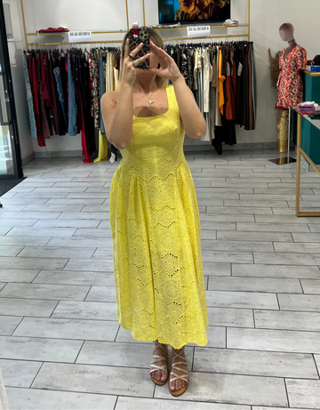 Dress Syl Giallo in pizzo San Gallo