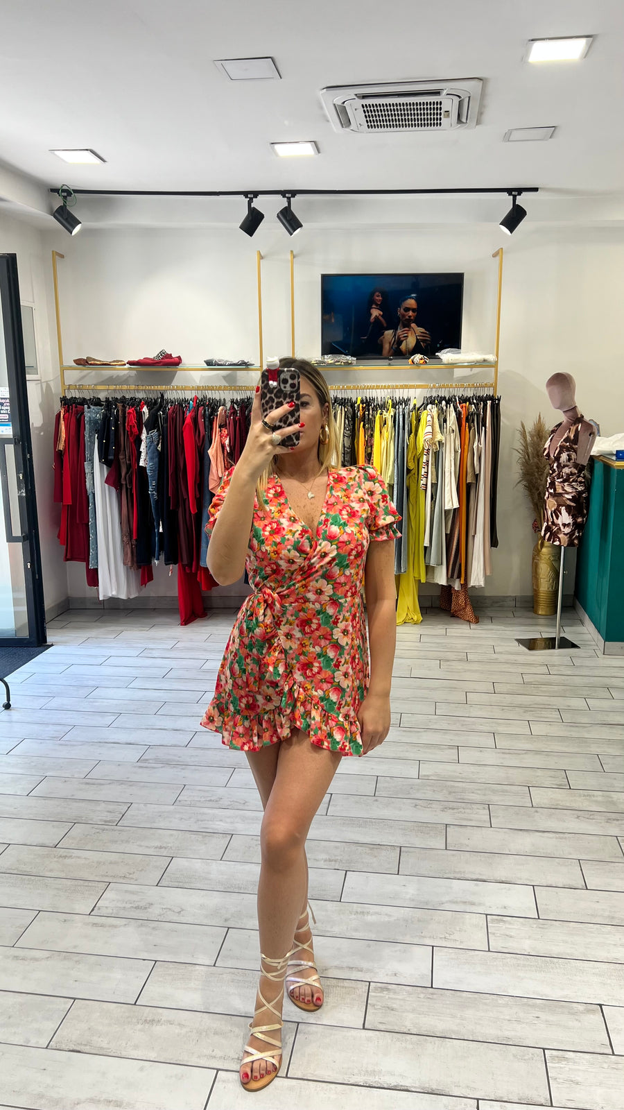 Dress a incrocio Pesca e Verde