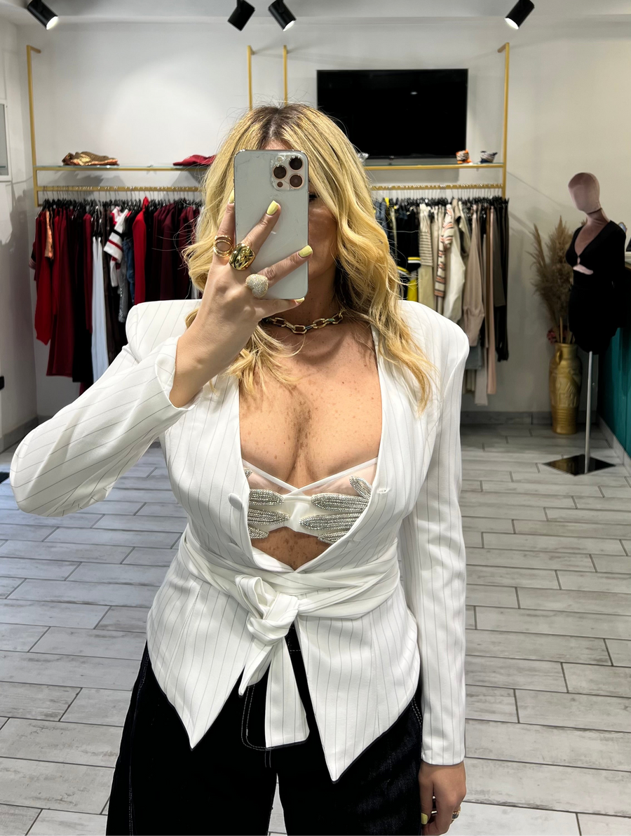 Blazer Steffy Gessato Bianco