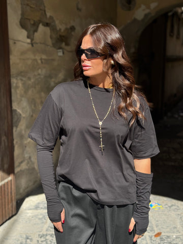 Shirt Zatanna con manicotti in cotone Nera