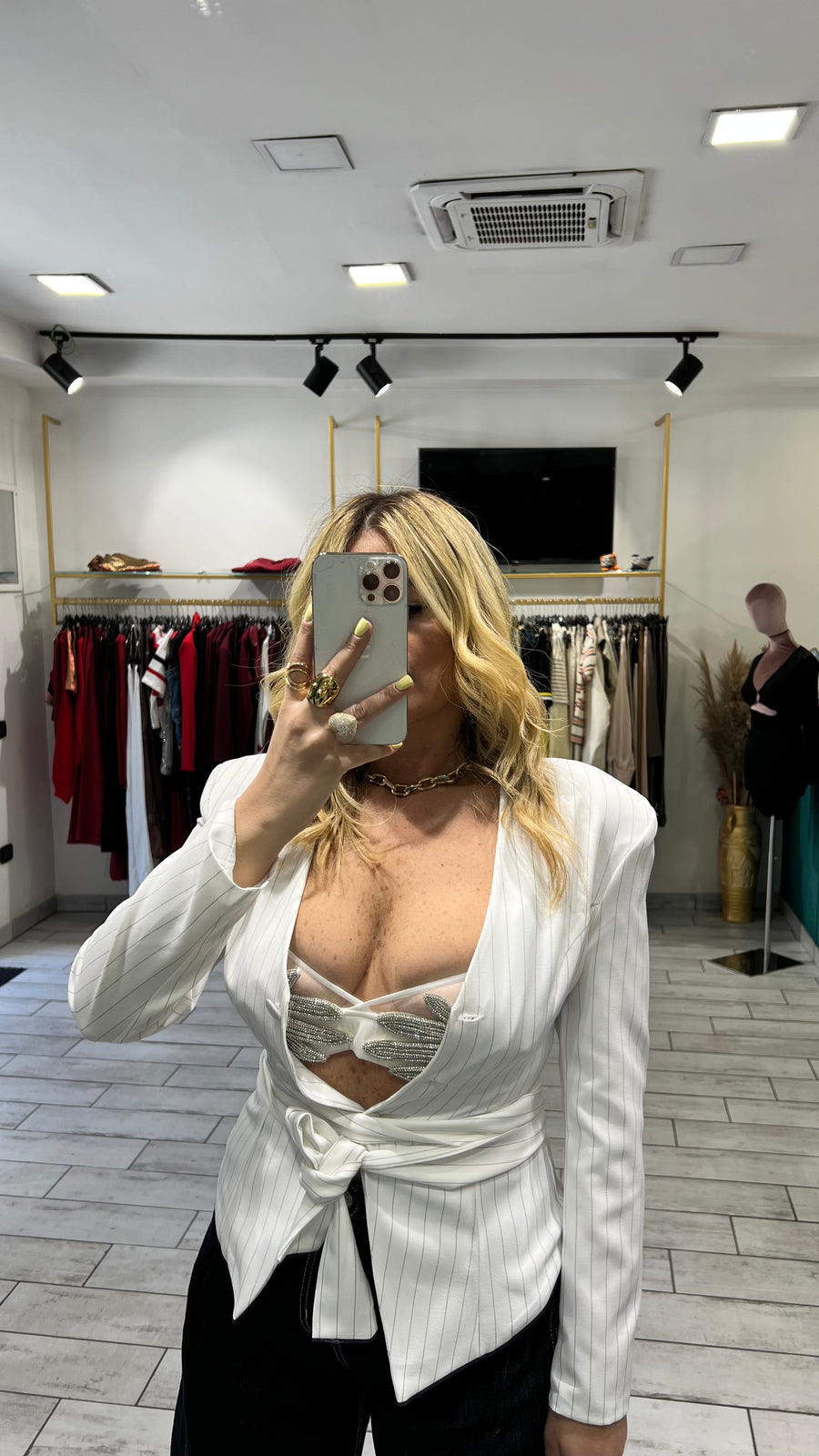 Blazer Steffy Gessato Bianco