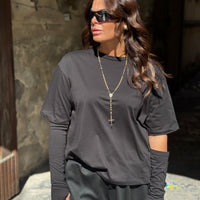 Shirt Zatanna con manicotti in cotone Nera