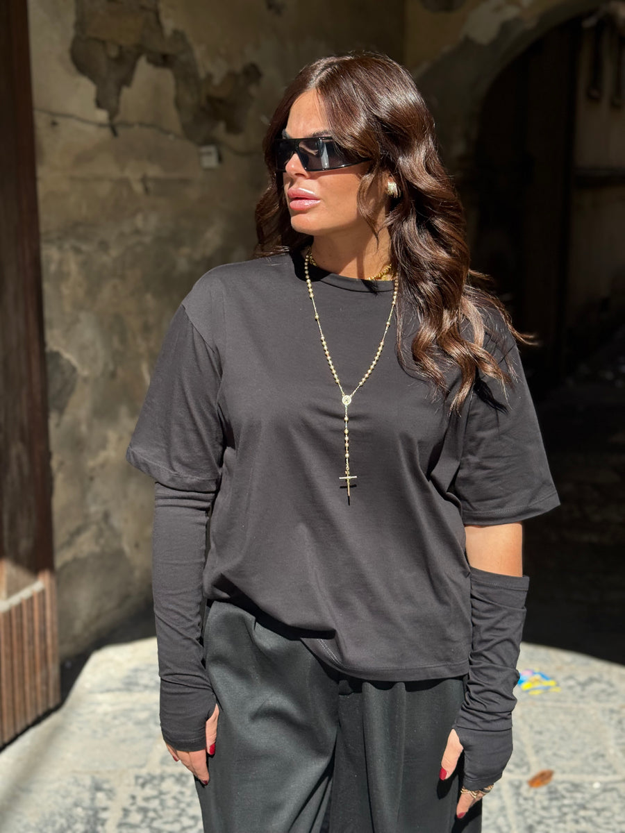 Shirt Zatanna con manicotti in cotone Nera