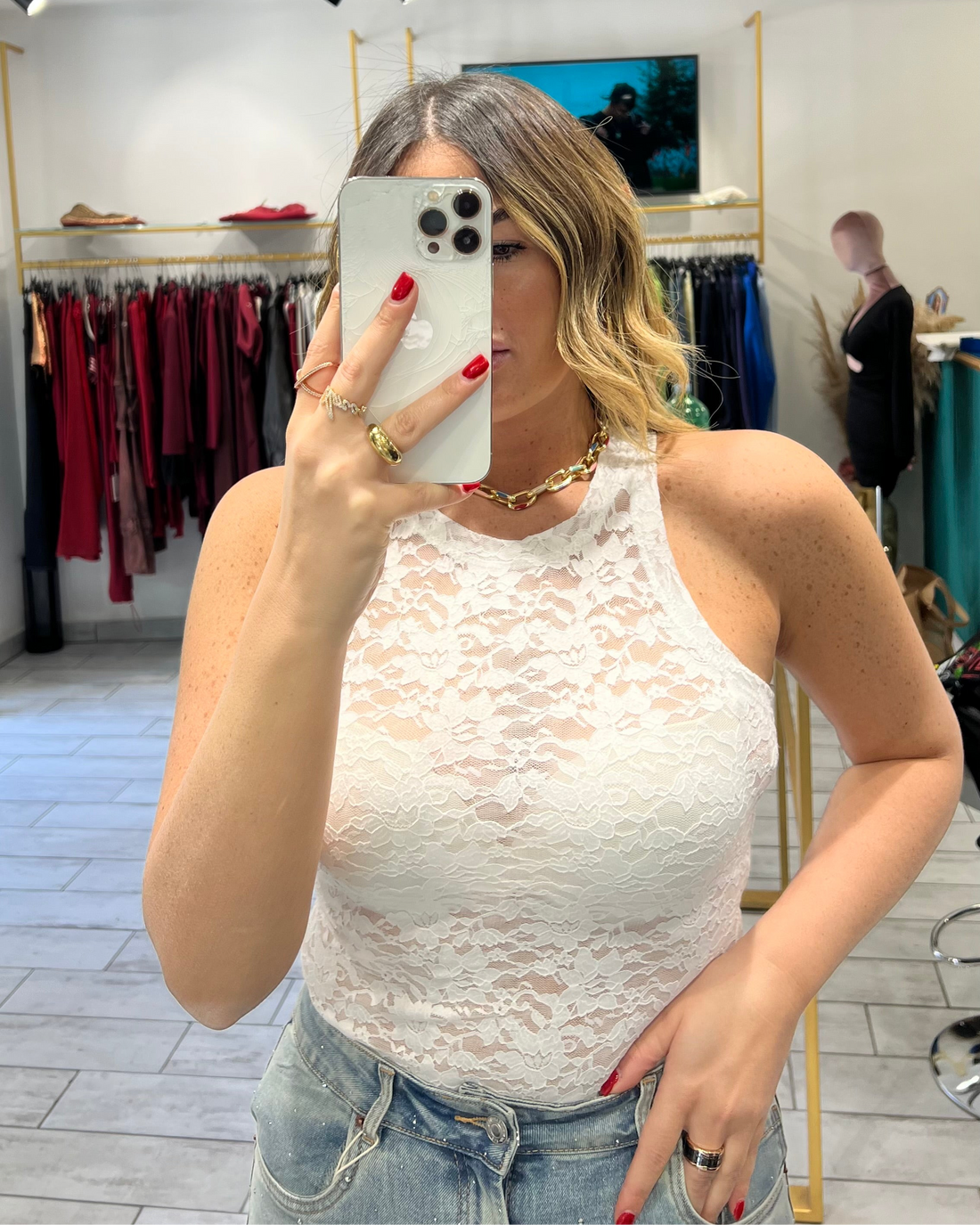 Canotta Last Bianco in pizzo