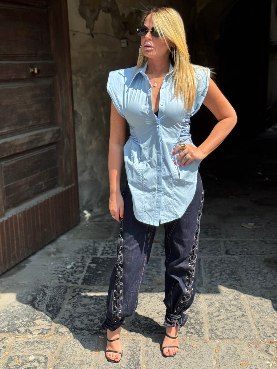 Camicia Smanicata Gilda Celeste