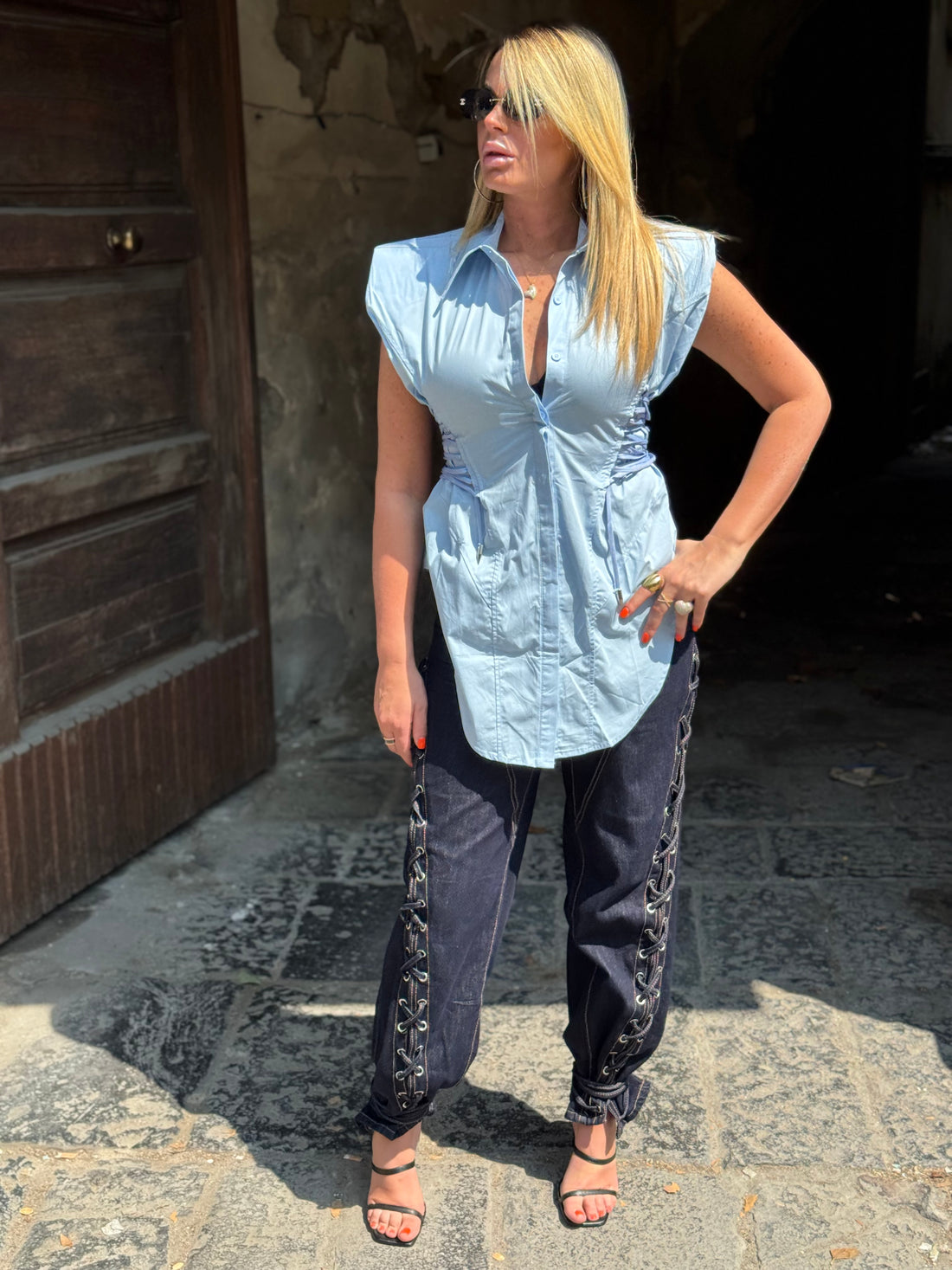 Camicia Smanicata Gilda Celeste