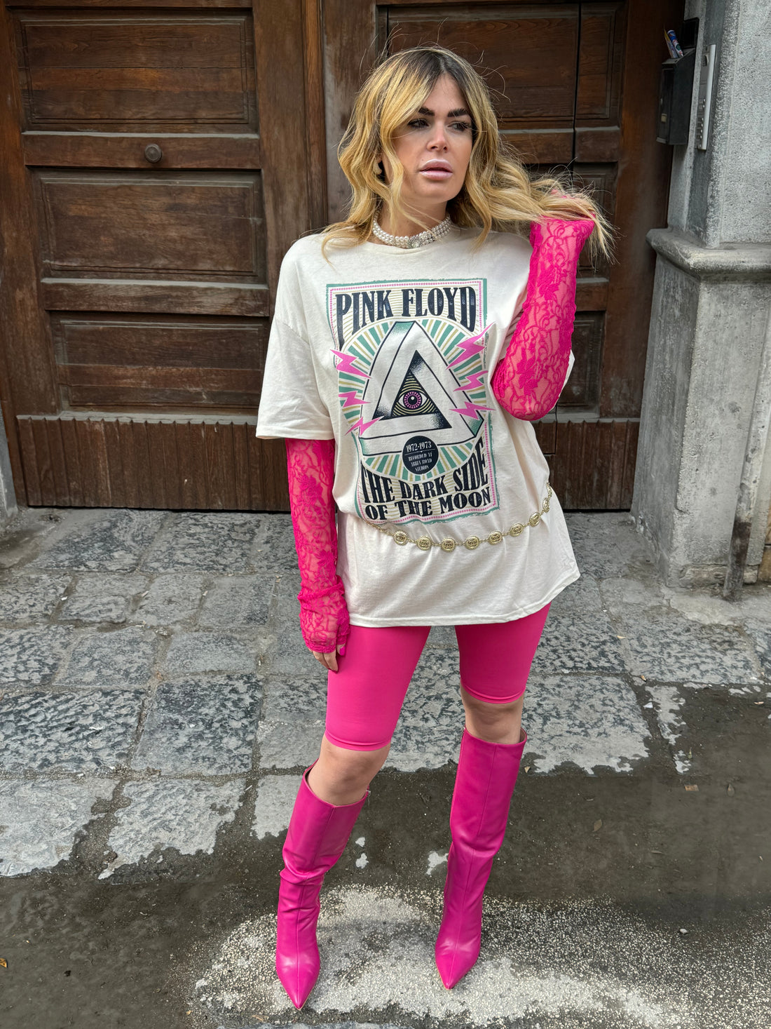 T-Shirt Rock Pink Floyd Lace Moon