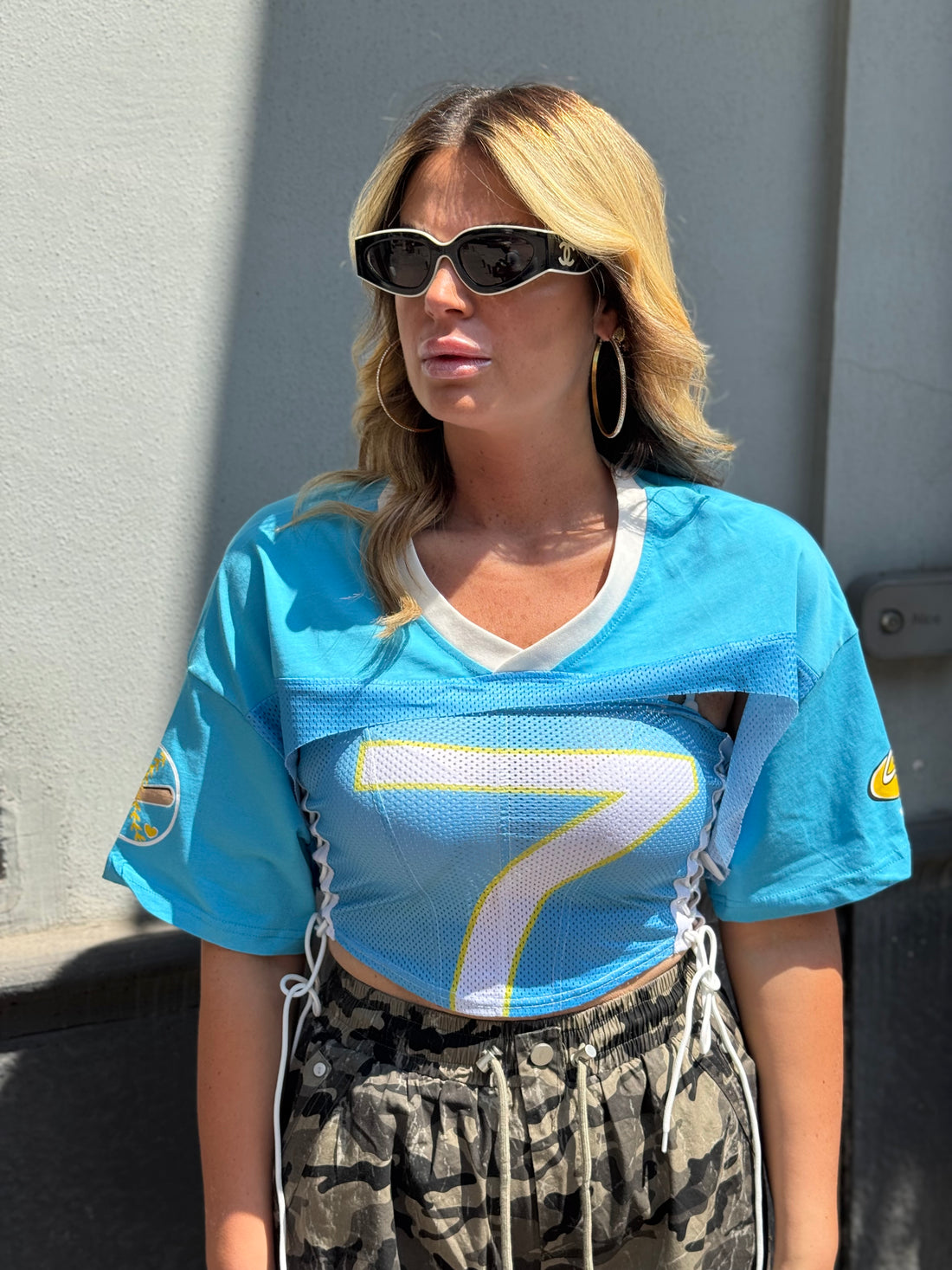 Top Lea con coprispalle Azzurro